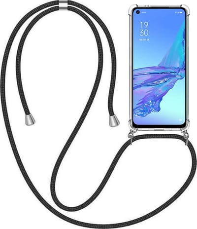 Telefoonhoesje Geschikt voor Oppo A53 met Koord en Stootrand - TPU Backcover Shockproof met Lanyard - Smartphonica geschikt voor Oppo A53