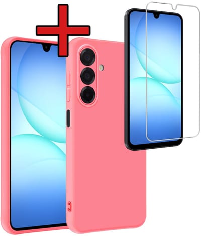Hoesje - Met Screenprotector - Geschikt voor Samsung Galaxy A17 - Sterk & Shockproof - Telefoon Hoes - Back Cover - Siliconen Case - Telefoonhoes - Lichtroze