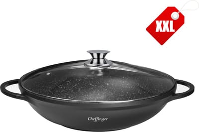 Cheffinger Luxe Wokpan XXL met Deksel - 40cm - Black Line Edition - Inductie
