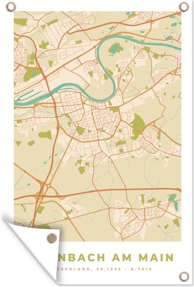 Muurdecoratie Stadskaart - Offenbach am Main - Vintage - Kaart - Plattegrond - 120x180 cm - Tuinposter - Tuindoek