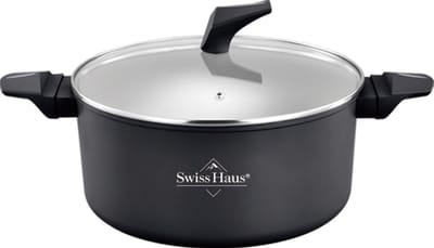 Swiss Haus® LC20B Braadpan Inductie met Deksel - Ø 20 cm / 3.0 Liter Soeppan - PFAS Vrij - Braadpannen Voor Alle Warmtebronnen - Pan Met Sapphire™ Antiaanbaklaag - Zwart