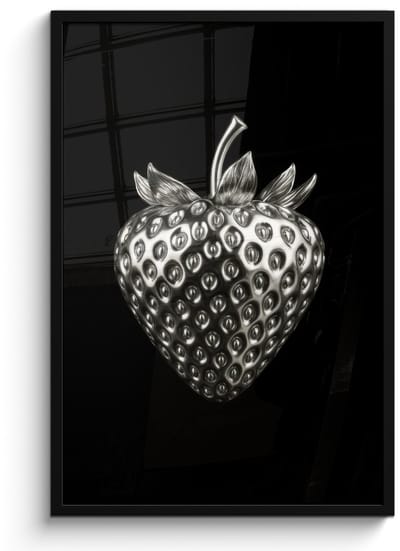 Poster in lijst - Fotolijst 60x90 cm - Posters - Aardbei - Zaadstructuur - Realistisch - Posterlijst zwart - Decoratie - Wanddecoratie woonkamer - Muurdecoratie slaapkamer