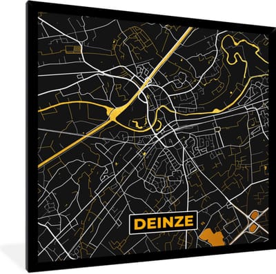 Fotolijst incl. Poster - Deinze - Plattegrond - Goud - Stadskaart - Kaart - 40x40 cm - Posterlijst