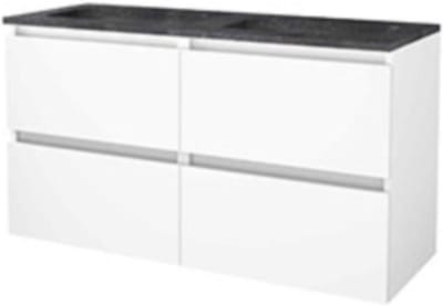 Basic-Line Start 46 Badkamermeubelset - 120 x 46 cm - Greeploos - 4 Lades - Hardstenen Wastafel - 2 Kraangaten - Ice White
