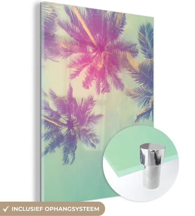 MuchoWow® Glasschilderij 30x40 cm - Schilderij acrylglas - Palmbomen - Palmbladeren - Palm - Zomer - Tropisch - Foto op glas - Schilderijen