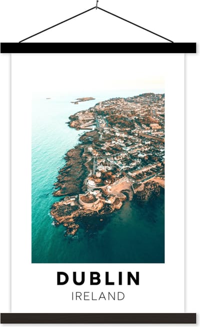 Posterhanger incl. Poster 60x90 cm - Schoolplaat - Ierland - Dublin - Zee - Textielposter - Zwarte latten