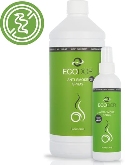Ecodor EcoSmoke - Anti rooklucht, Nicotine ontgeurder, Sigaretten rookgeur - Geurverwijderaar - Ecologische luchtverfrisser - Voordeel Pakket - 250 ml sprayflacon + 1 liter navulfles