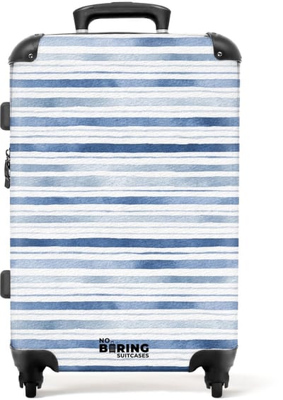 NoBoringSuitcases.com - Grote koffer - Strepen patroon blauw - Kinderkoffer geschikt voor jongen en meisjes - Reiskoffer met 4 wielen - Trolley op wieltjes - Rolkoffer groot kinderen - 72 liter - Ruimbagage valies 20kg