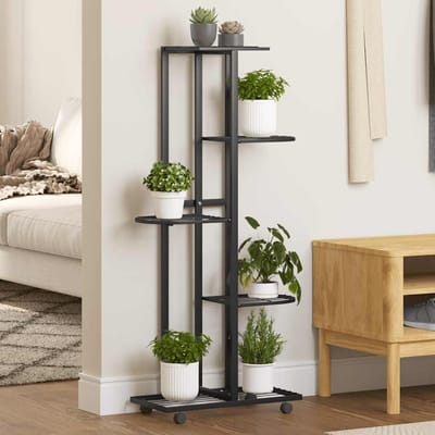 vidaXL - Bloemenstandaard - met - wielen - 5-laags - 44x23x100 - cm - ijzer - zwart