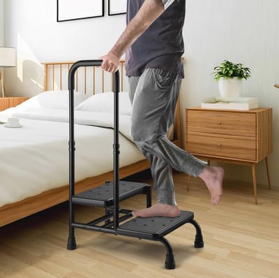 Stevige Opstapkruk met Handvat en Verstelbare Leuning - Antislip voor Senioren en Volwassenen