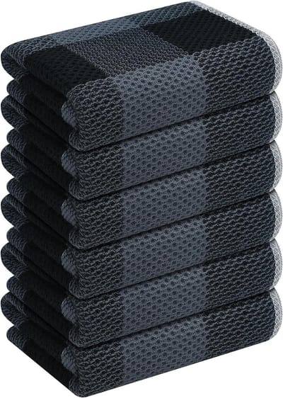 Keukendoeken Wafelweefsel - Theedoeken Katoen - Keuken Schoonmaken - Super Absorberend - 33 x 71 cm - Zwart en Grijs