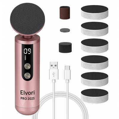 Elvori® Elektrische Eeltverwijderaar – Professionele Voetvijl – Draadloos & Oplaadbaar – Voor Zachte & Gladde Voeten – Inclusief Rollers & Accessoires