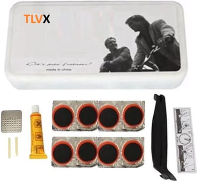 TLVX Fiets Banden reparatie set inclusief opbergdoosje / Bandenplak set / Lekke band plakken E-Bike / Fatbike / Mountainbike / Racefiets / Complete set fietsen banden reparatie middel plakker set