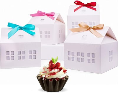 Geschenkdozen Huisvorm - Traktatiedozen Bakkerij - Feestelijke Presentatie - Inclusief Lint - 20 Stuks - Wit