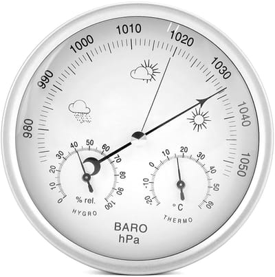 3-in-1 Weerstation Analoge Ø14 cm | Barometer, Thermometer & Hygrometer | RVS Behuizing, Geen Batterijen Nodig