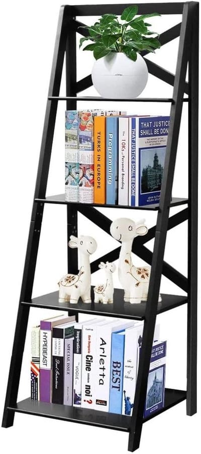 Moderne 4-laags Ladderkast Hout Boekenkast met X-vormig Frame