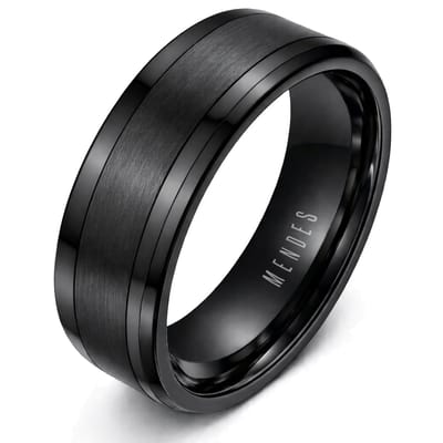 Wolfraam heren ring zwart gebostelde streep 8mm-21.5mm