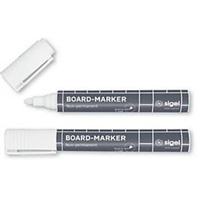 SIGEL whiteboard marker, ronde punt, lijndikte 2-3 mm, droog en nat uitwisbaar, schrijfkleur wit, 2 stuks