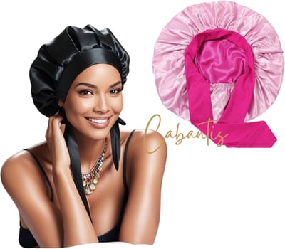 Cabantis® Luxe Satin Bonnet – Voor Krullen & Stijl Haar | Dubbelzijdig, Comfort Fit & Anti-Pluis - Felroze & Lichtroze