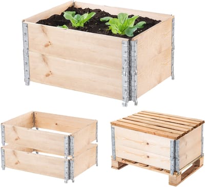 KADAX Palletframe van hout, stapelbaar houten frame, opzetframe voor tuin, verhoogd bloembed, plantenbak, tuinbed, groentebed, kruidenbed (set van 2, 80 x 60 x 22,5 cm)