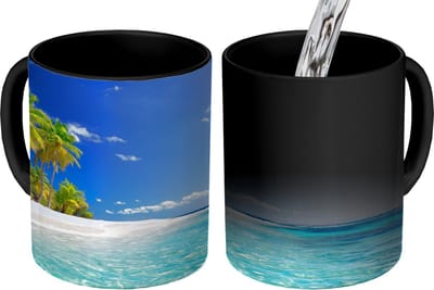 Magische Mok - Foto op Warmte Mokken - Koffiemok - Strand - Zee - Palmboom - Zon - Zomer - Magic Mok - Beker - 350 ML - Theemok