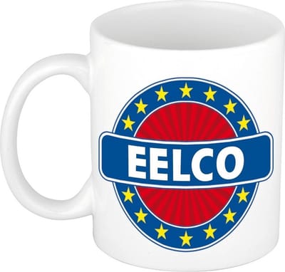 Bellatio Decorations - Eelco voornaam - koffiemok - beker - wit/blauw - 300 ml - Cadeau - Heren - Collega - Vaderdag - Verjaardag