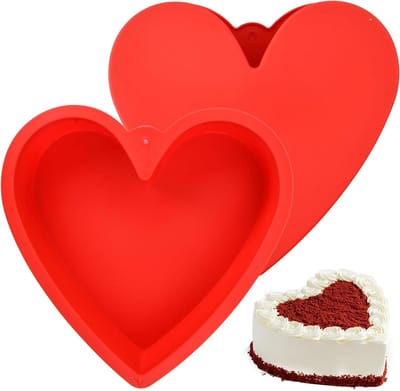 Dailygoods - volumoon Set van 2 hartvormige cakevormpjes, hartvorm 25,5 cm, rode siliconen cakevormen, liefdeshart bakvorm, anti-aanbakvorm voor cake en bruiloft muffins, puddingen, brood bakken