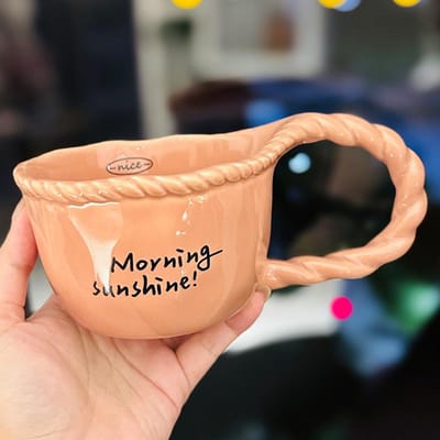 Mug en céramique à poignée nœud créatif Cadeau personnalisé Tasse à café à presser à la main Tasse à lait pour petit déjeuner à la maison Souvenir 300ml gray