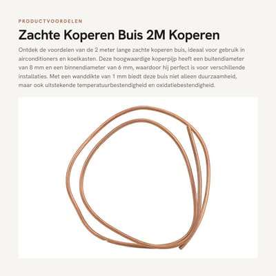 Dailygoods- Koperen Buis 2M - Zachte Coil - Buitendiameter 8mm - Binnendiameter 6mm - Wanddikte 1mm - Duurzaam C1100 T2 - Koperbuis