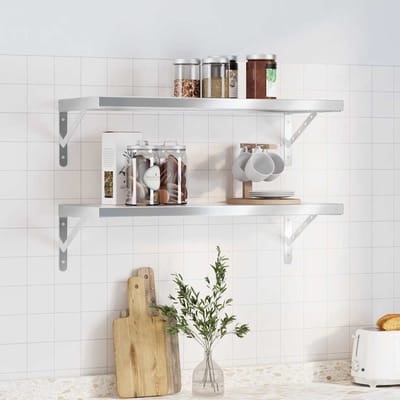 vidaXL - Wandschappen - 2 - st - 75x30 - cm - roestvrijstaal - zilverkleurig
