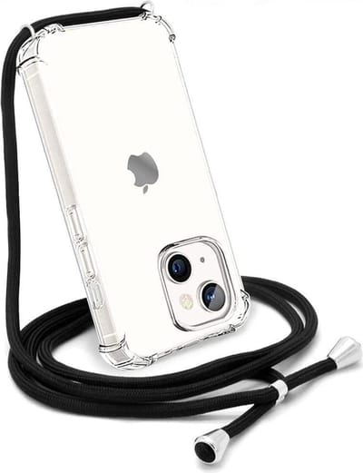 Hoesje Geschikt voor iPhone 13 Mini Hoesje transparant silicone met Koord - Hoesje Geschikt voor iPhone 13 Mini hoesje met koord - Hoesje Geschikt voor iPhone 13 Mini met koord draagkoord TPU backcover - Zwart