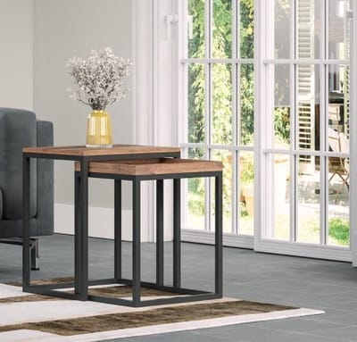FurnStar - Bijzettafel - Set van 2 - Moderne industriële stijl - Eenvoudig in en uit elkaar te schuiven - 45 x 40 x 55 cm / 40 x 38 x 51 cm - Licht hout-bruin