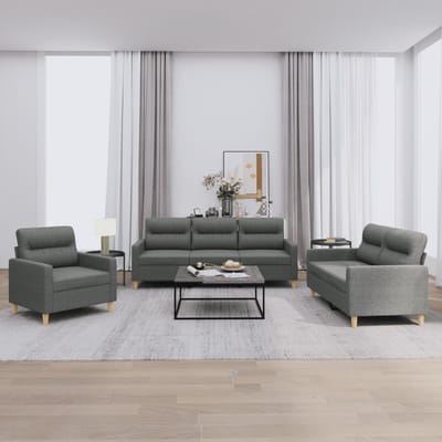 vidaXL - 3-delige - Loungeset - met - kussens - stof - donkergrijs
