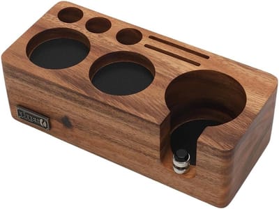 Verstelbaar Tamperstation van Berkenhout voor 51 mm & 54 mm - Antislip Basis, Inclusief Siliconen Pads, Barista Accessoires voor Espresso Machines