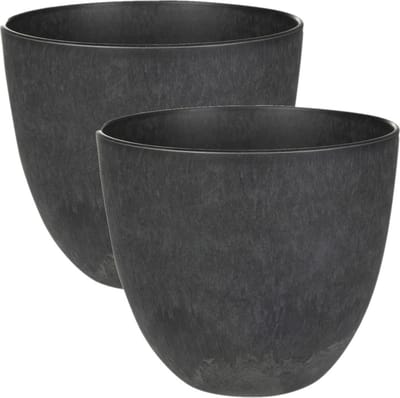 Ter Steege Bloempot - 3x stuks - zwart - natuursteen look - D17 x H15 cm - voor binnen/buiten