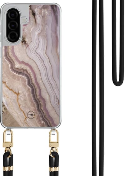 Telefoonhoesje met koord geschikt voor Samsung A26 - Blush marble - Inclusief Zwart koord - Transparant, Multi - Marmer - Crossbody beschermhoes - Met Telefoonketting