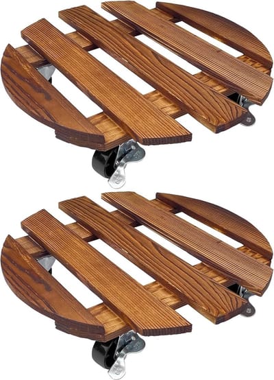 Famanu – Houten plantenroller, plantenbak met wielen, verrijdbare trolley voor balkon of terras, draagvermogen 80 kg