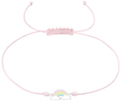 Joy|S - Zilveren regenboog bedel armband - bedel sterling zilver 925 - roze koord