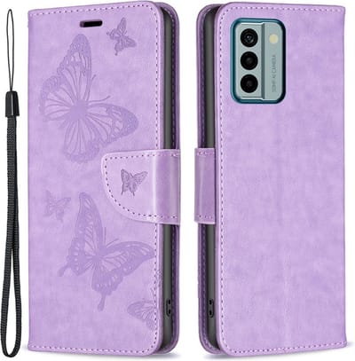 Coverup Hoesje - Geschikt voor Nokia G22 Hoesje - Coverup Vlinders Book Case - Lila