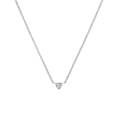 Lucardi Dames Stalen ketting hart met zirkonia - Ketting - Staal - Zilverkleurig - 47 cm
