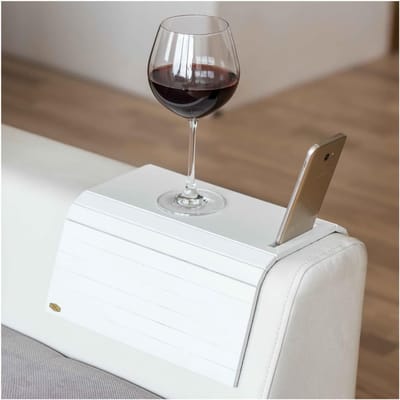 Houten Bank Armleuning - Bank Tafel Onderzetter - Telefoon Houder Sofa - Draagbaar Ontwerp - 30x44x2 cm - Wit