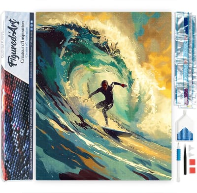 Figured'Art Diamond Painting set Volwassenen 40x50 cm Professionele surfer - 5D DIY Art full drill vierkante diamant - Opgerold canvas