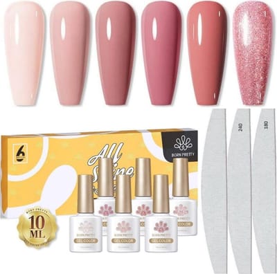 Born Pretty - 6 x 10 ml - Gellak set - Gellak nagellak - Gellak set kleuren - Gellak Roze - Gellak kleuren set - Gellak pink - Gellak Roze - Gellak - Gellak Nude kleuren - Gellak naturel - Gellak Nude Pink - Gellak Nude Set