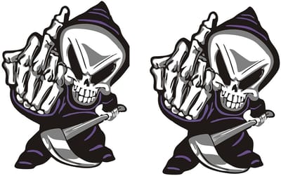 Dailygoods- Autostickers Schedel - 2 Stuks - PVC - Motorfiets/Auto - 14 x 15 cm - Coole/Horror Design - Zwart/Grijs - Schedelstickers