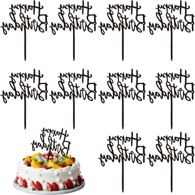 10 Stuks Verjaardagstaart Versiering met Zwarte Cake Stokken en Herbruikbare Cupcake Toppers voor Feestjes, Babyshowers en Jubilea
