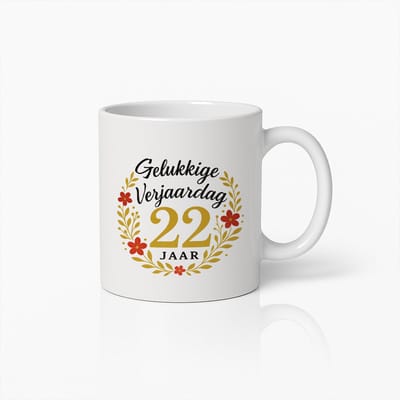 330ml Gelukkige 22ste Verjaardag Mok – Elegante Bloemen Koffiebeker Cadeau
