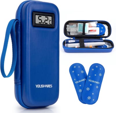 Isolatiekoeltas voor Insuline met 2 TSA Koelpacks - Mini Medicijn Koeler, Reisaccessoire voor Diabetici, Ideaal voor EpiPen en Medicijnen (Blauw)