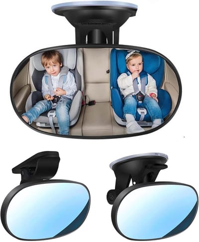 Achterbankspiegel Baby - Autospiegel Kinderzitje - Baby in de gaten - Onbreekbaar Acrylglas - 360° Draaibaar - Zwart