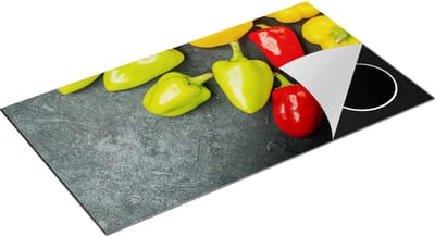 Chefcare Inductie Beschermer Paprika's op Zwarte Marmer - 95x50 cm - Afdekplaat Inductie - Kookplaat Beschermer - Inductie Mat