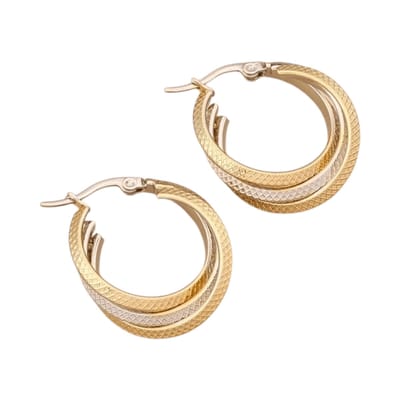 Aramat Jewels | Oorringen | Bicolor Triple Oorringen 35mm – Ruitjesmotief & Stainless Steel | | | |8mm | Staal | Volwassenen | Verkleurd niet